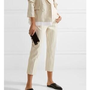 Victoria Victoria Beckham Cream Navy Striped Wool Crop Pants Size 6